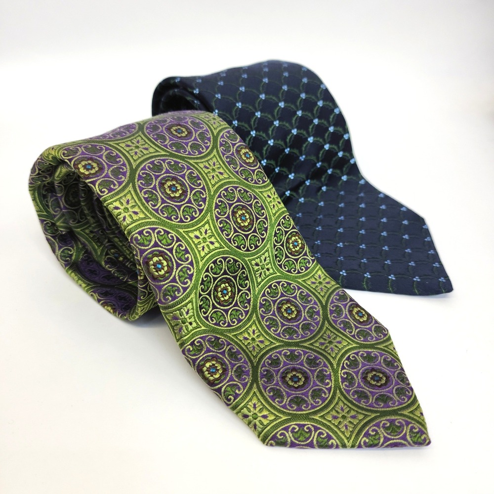 Mens Silk Tie Lot Santorelli Italy Green Medallion John W Nordstrom Navy Floral